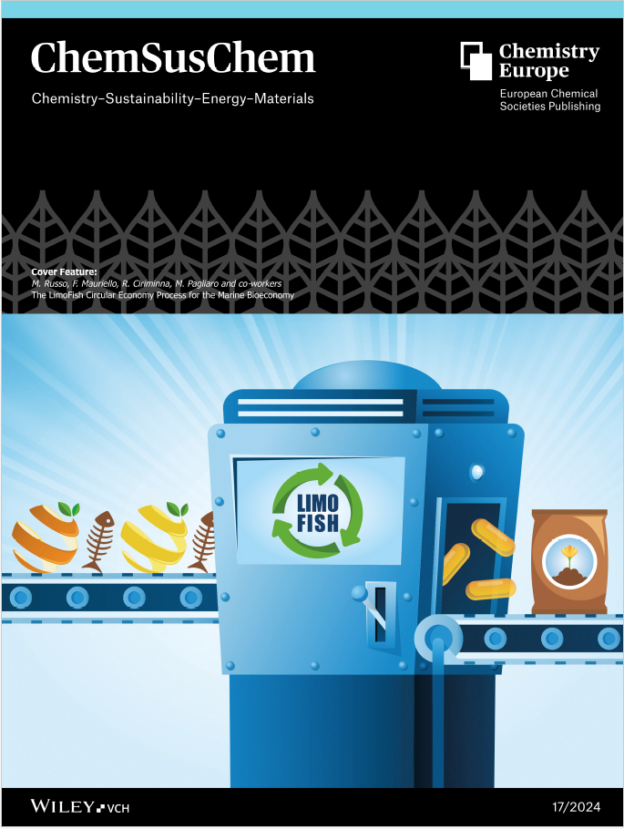 Cover of ChemSusChem issue 17/2024 dedicated to  study showing the general applicability of the LimoFish process