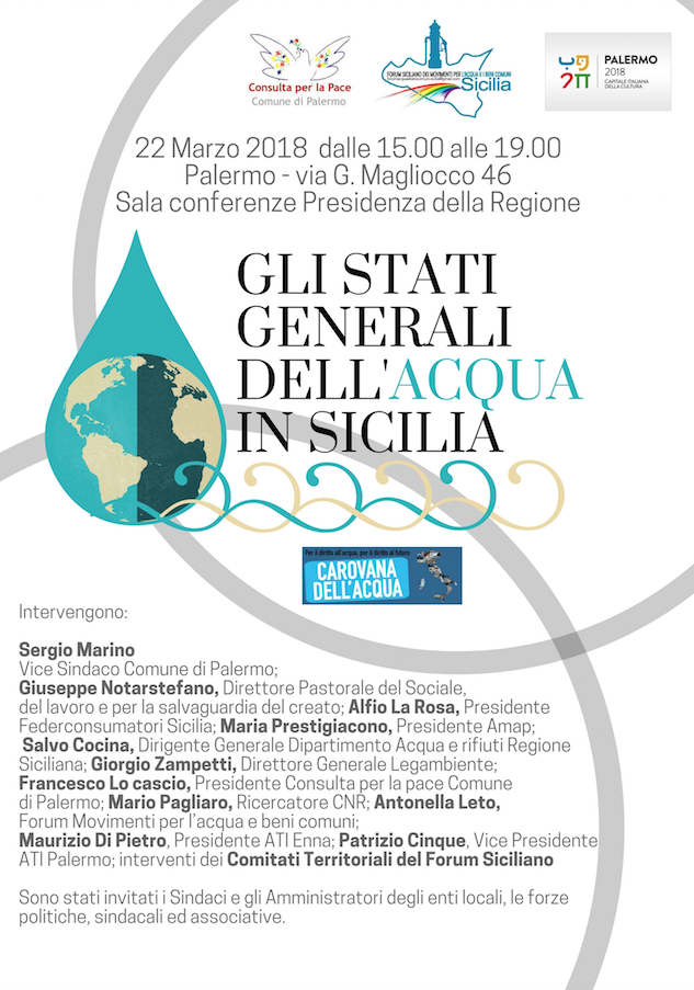 Stati generali dell'acqua in Sicilia, il programma del convegno del 22 Marzo 2018 a Palermo