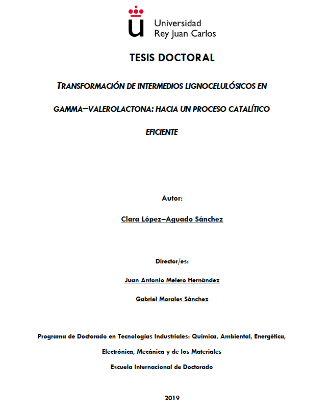 Cover of Clara Lopez-Aguado's PhD Thesis (2019)